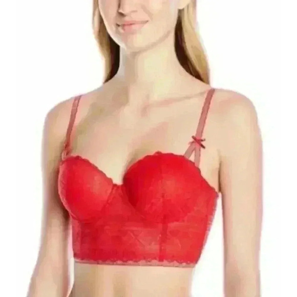 Tommy Hilfiger Longline Bra Red Silver Glitter R77T011 Size 34C - Picture 1 of 9